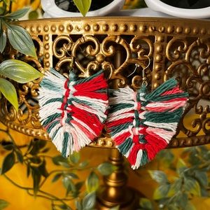 Custom Handmade Macrame Tri Tone Feather Shaped Dangle Earring